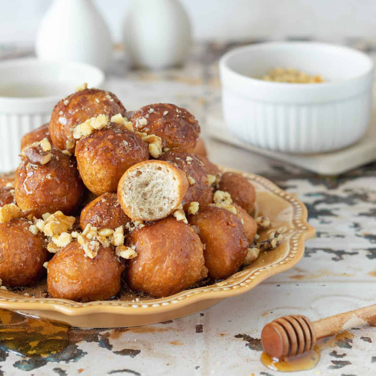Greek Deep Fried Donuts with Honey -Loukoumades