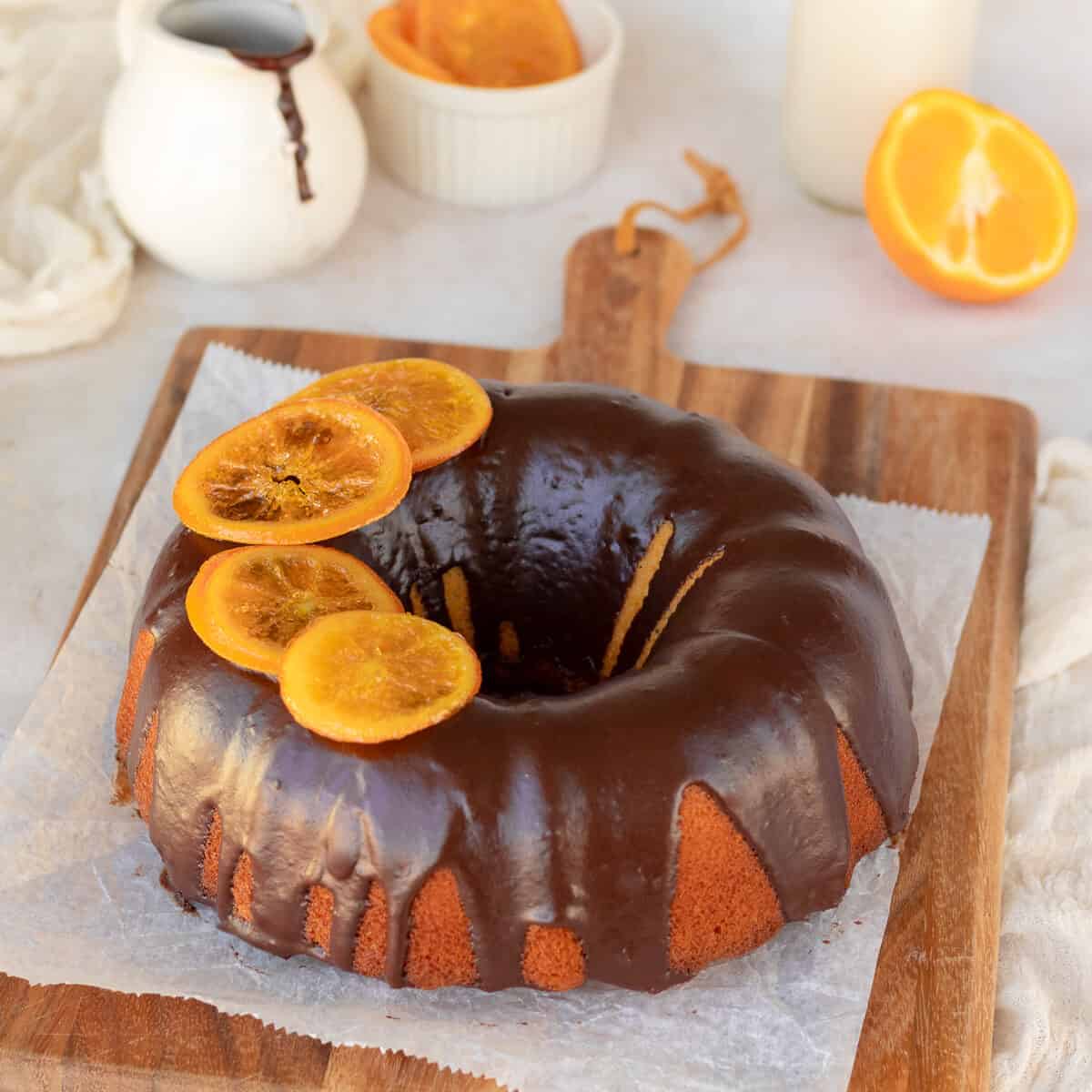 Extra Moist Orange Bundt Cake with Chocolate Glaze
