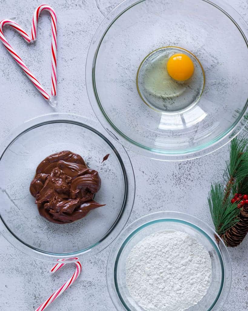 All the ingredients needed for the Nutella cookies stuffed with candy canes.