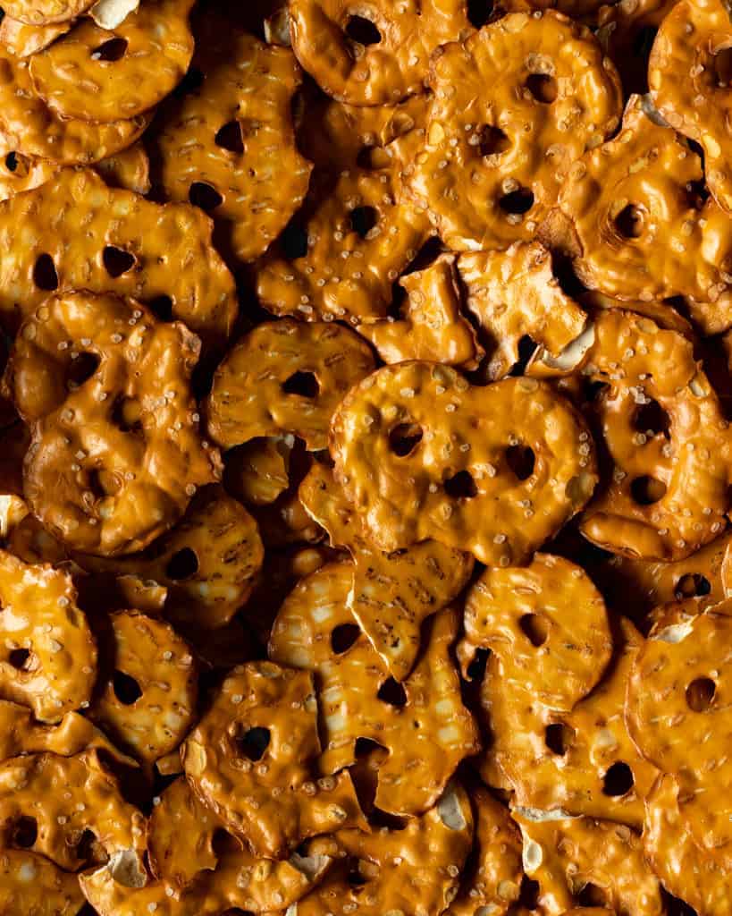 Closeup shot of mini pretzels.