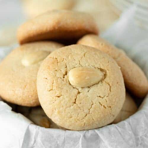 Closeup of Greek almond cookie.