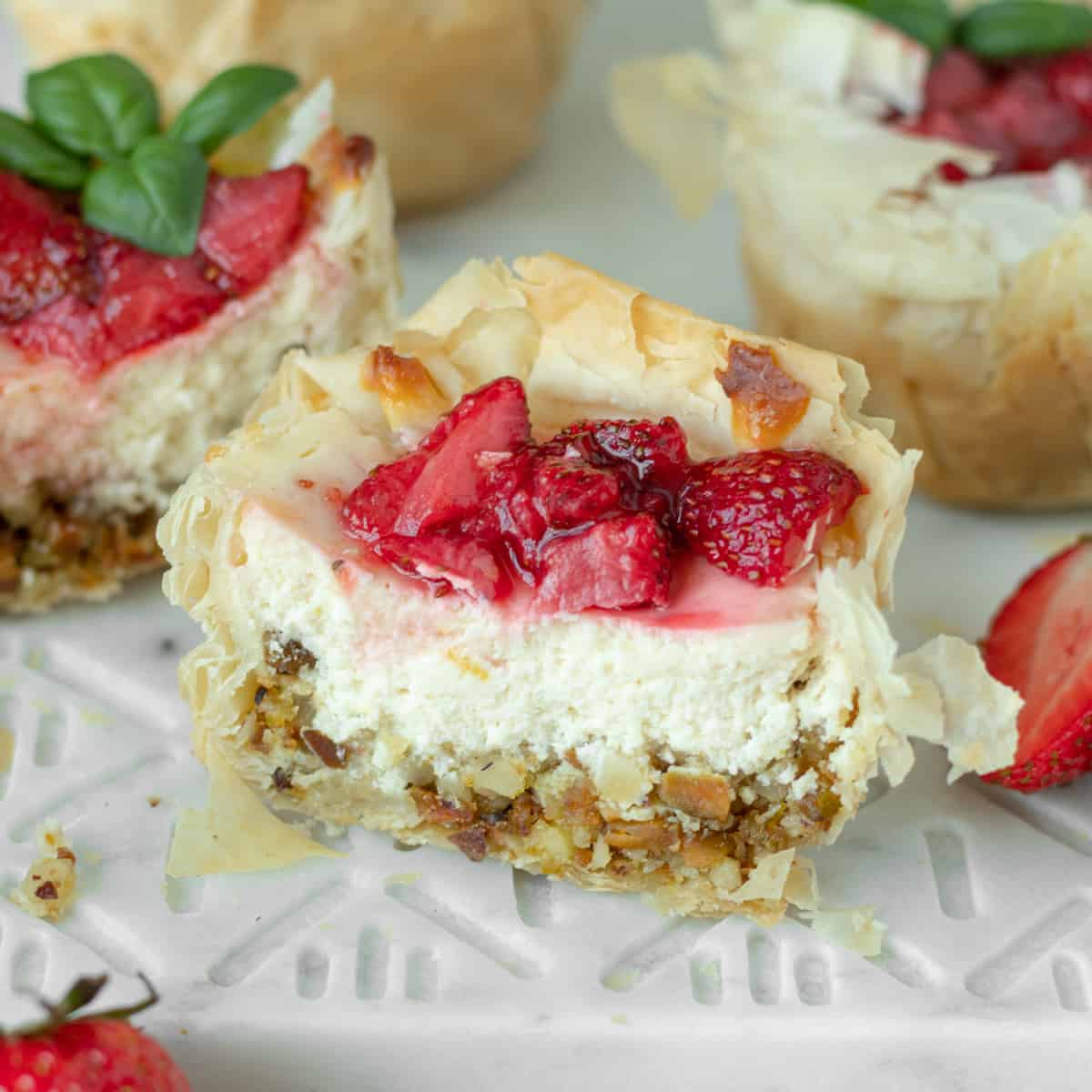 Phyllo Strawberry Cheesecakes With