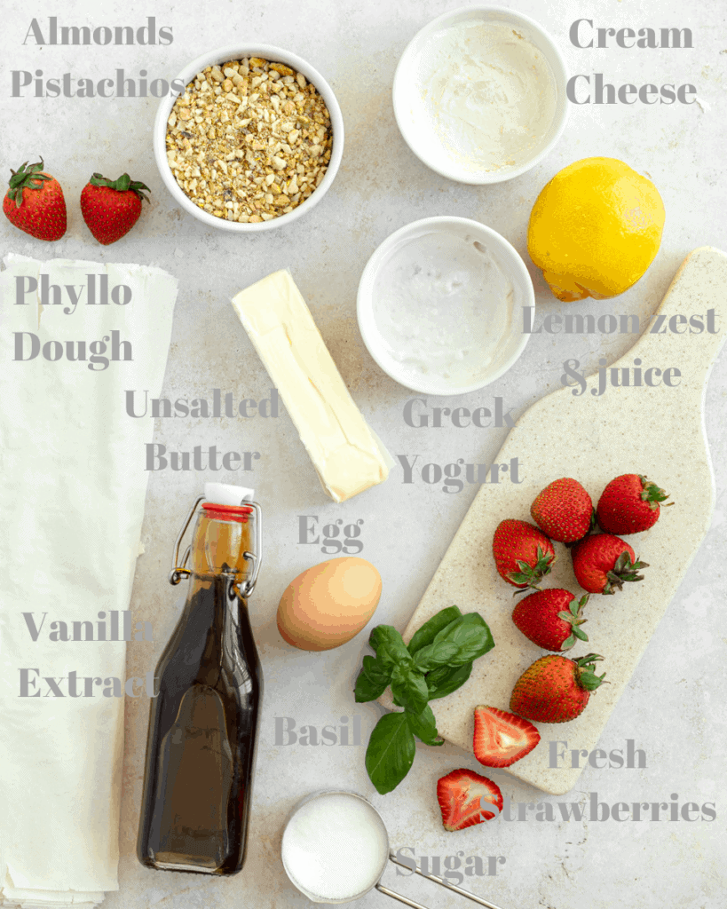 Ingredient Shot for Phyllo Strawberry Cheesecakes.
