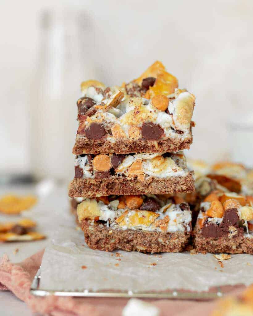 Rocky road squares stack.