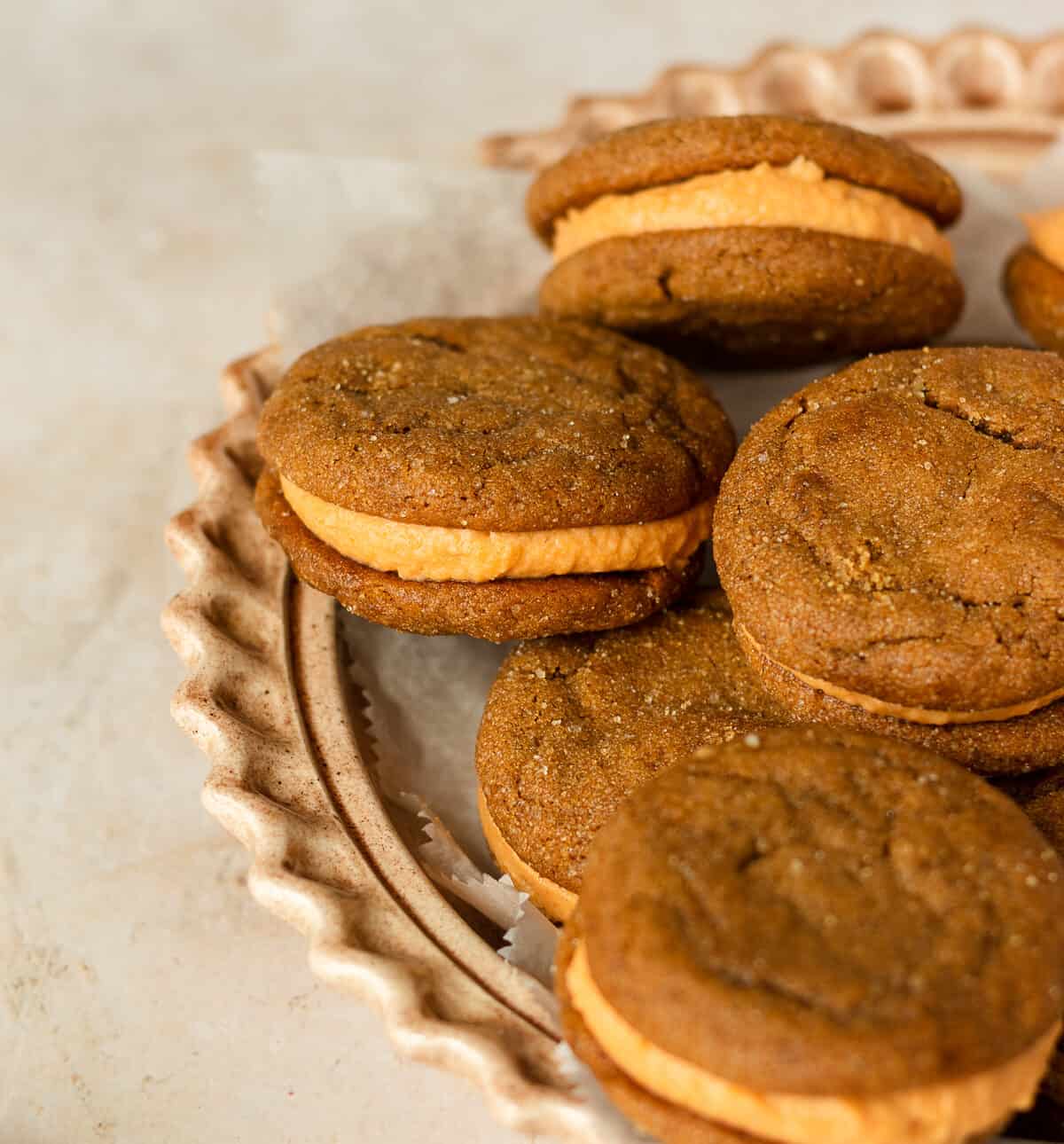 Soft Molasses Sandwich Cookies with Pumpkin Cream Cheese Filling