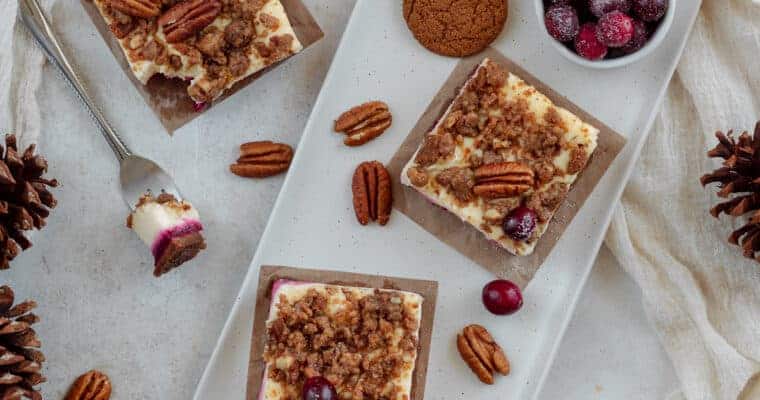 Cranberry Gingersnap Cheesecake Bars with Streusel Topping