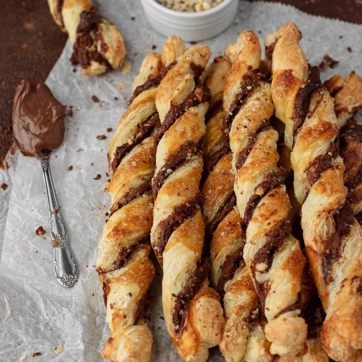 Chocolate Puff Pastry Twists with Hazelnuts