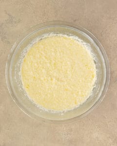 Photo of the wet ingredients mixed in a large bowl.