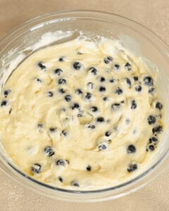 Photo of the blueberry lemon sheet cake batter in a bowl.