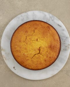 Overhead photo of baked clementine olive oil cake.